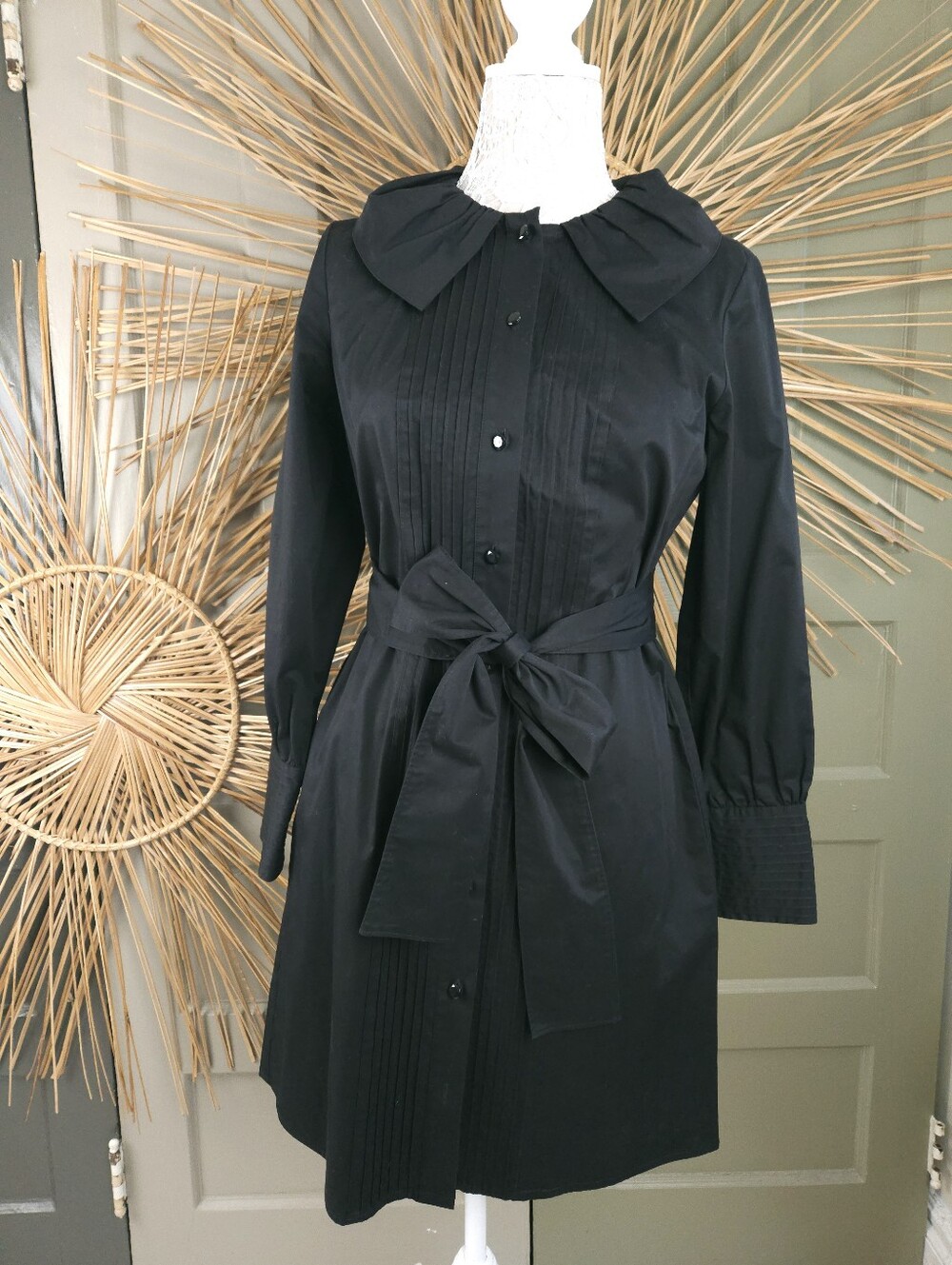 Saks Fifth Avenue Black Cotton Pleated Dress Womens Size 8 Belted